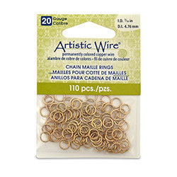 20 Gauge Artistic Wire, Chain Maille Rings, Round, Tarnish Resistant Brass, 3/16 in (4.76 mm), 110 pc