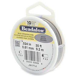 19 Strand Stainless Steel Bead Stringing Wire, .024 in (0.61 mm), Bright, 30 ft (9.2 m)