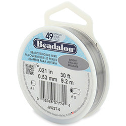 49 Strand Stainless Steel Bead Stringing Wire, .021 in (0.53 mm), Bright, 30 ft (9.2 m)