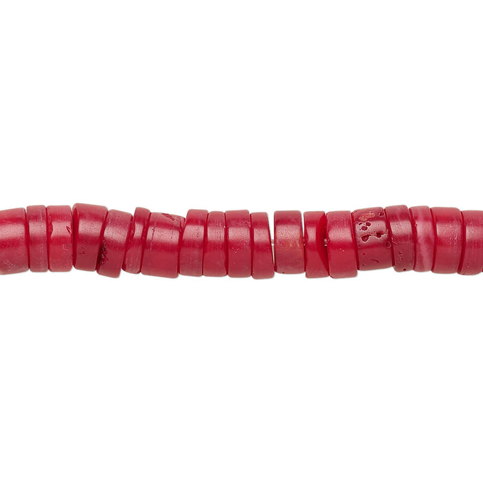 Coral (dyed), red, 6x3mm Heishi